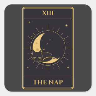 Sticker Carré XIII La carte de tarot Nap : Chat noir dormant sur