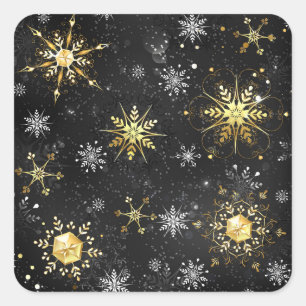 Sticker Carré Xmas Golden Snowflakes on Black Background