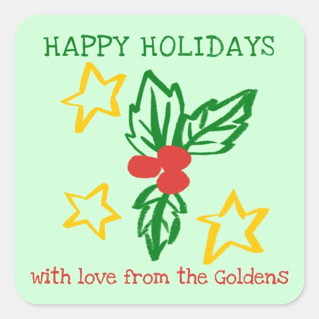Sticker Carré Xmas Holly Doodle CHRISTMAS Holiday To From Label (Devant)