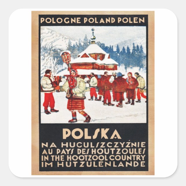 Sticker Carré Xmas polonais blanc - Pologne - Vintage voyage (Devant)