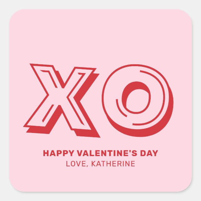 Sticker Carré XO Heureuse Sainte-Valentin rose rouge moderne per (Devant)