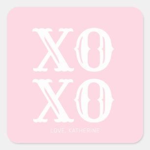 Sticker Carré XO XO rose blanc mignon typographie personnalisée