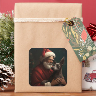 Sticker Carré Xoloitzcuintli avec Noël Festif du Père Noël