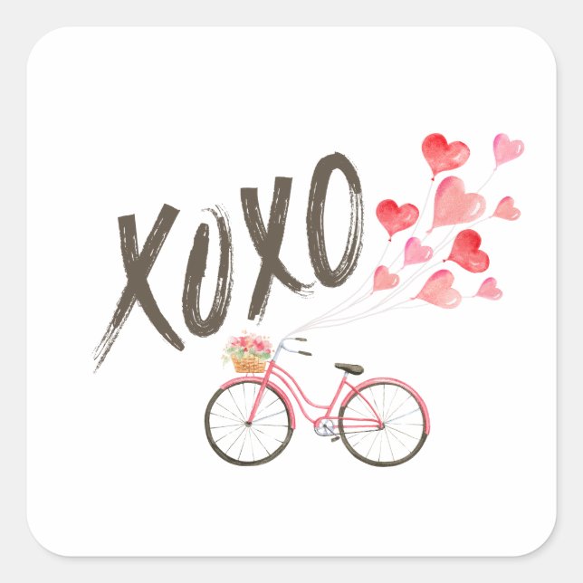 Sticker Carré Xoxo bicycle ballons volants. (Devant)