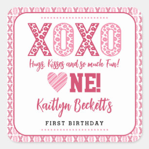 Sticker Carré XOXO Hugs & Kisses Saint Valentin 1er anniversaire