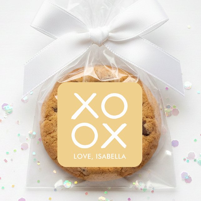 Sticker Carré XOXO Hugs & Kisses Yellow Cute Love Favor (Créateur téléchargé)