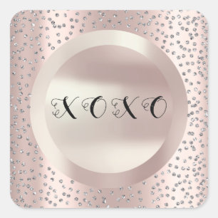 Sticker Carré XOXO Merci gris Rose prés Confetti gris Lux