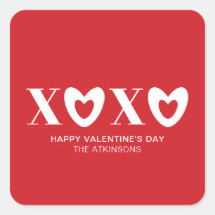 Sticker Carré XOXO rouge coeurs blancs typographie moderne migno