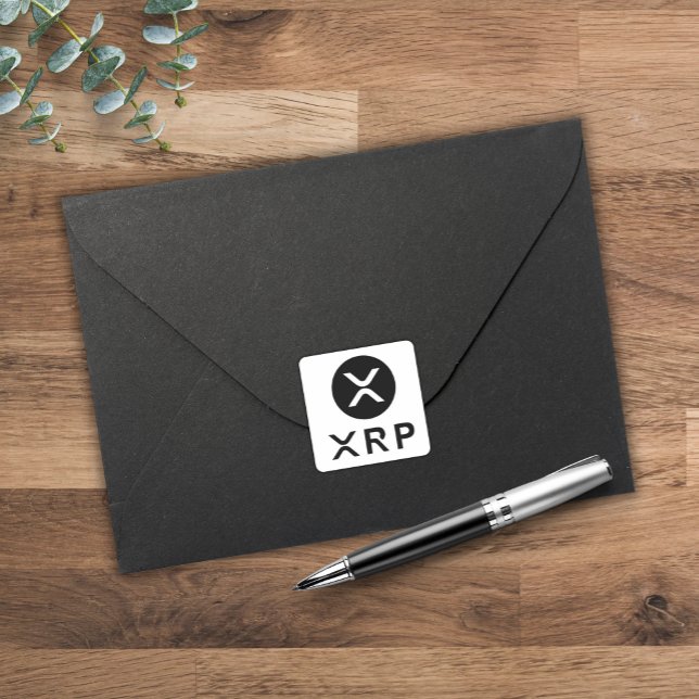 Sticker Carré XRP Crypto Currentcy Noir et Blanc (XRP symbol sticker for sealing envelopes or gift favors)