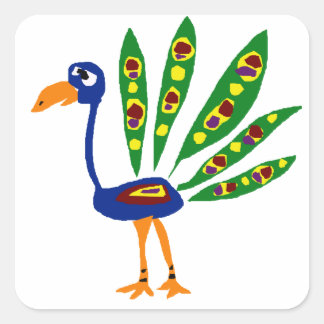 Sticker Carré XX- Funny Peacock Art Primitif