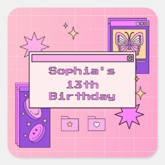 Sticker Carré Y2K 2000s Retro Computer Interface Birthday Party