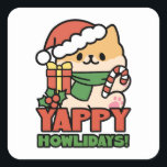 Sticker Carré Yappy Howlidays - Jote Christmas Dog Cartoon<br><div class="desc">Fêtez la saison festive avec notre design "Yappy Howlidays" ! Parfait pour les t-shirts,  accessoires et déco maison. Idéal pour les amoureux de les chiens qui aiment répandre la joie des vacances. #ChristmasDog #HolidayVibes #FestiveDogArt #YappyHowlidays #CuteDogDesign #ChristmasGifts #HolidayDecor #PetLovers #WinterVibes #DogLovers #WinterDog #HolidayVibes #HolidayDog #HolidaySeason</div>