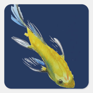 Sticker Carré Yellow koi Japonais carp watercolour art fish