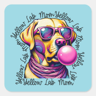 Sticker Carré Yellow Lab Maman Bubblegum tendance Labrador Maman
