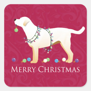 Sticker Carré Yellow Labrador Retriever Joyeux Noël Design