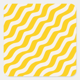 Sticker Carré Yellow Psychedelic Stripes Retro Wavy Lines