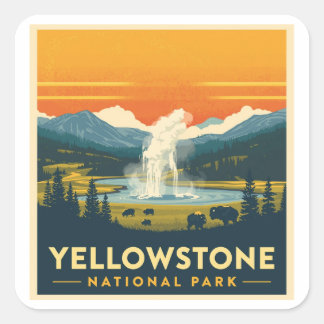 Sticker Carré Yellowstone National Park Adventure