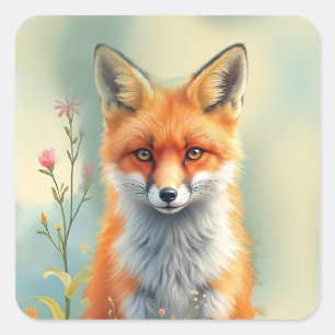 Sticker Carré Yeux saisissants d'un renard roux rusé  