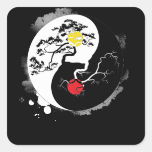 Sticker Carré Yin Yang Bonsai Tree Japonais Bouddhiste Zen