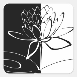 Sticker Carré Yin Yang Fleur de Lotus Noir et Blanc