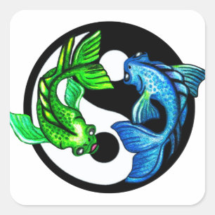 Sticker Carré Yin-Yang Koi Design