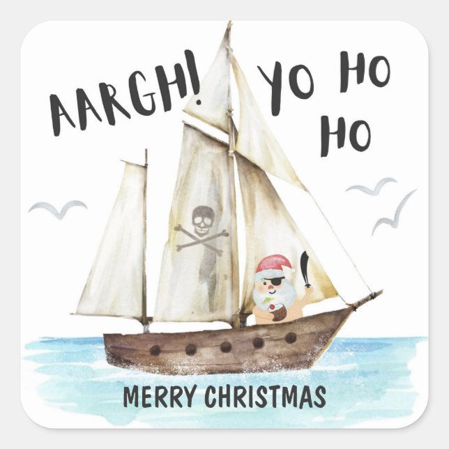 Sticker Carré Yo Ho Pirate Père Noël Navire Joyeux Noël (Devant)
