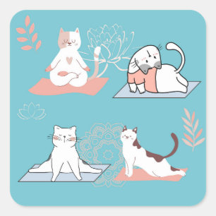 Sticker Carré Yoga Chats Lotus
