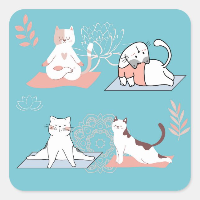 Sticker Carré Yoga Chats Lotus (Devant)