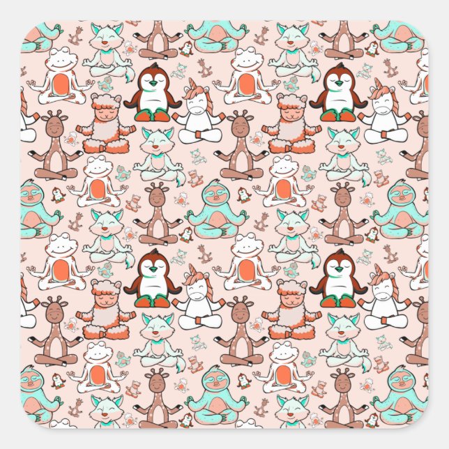 Sticker Carré Yoga poses pattern | Yoga seamless pattern 51 (Devant)