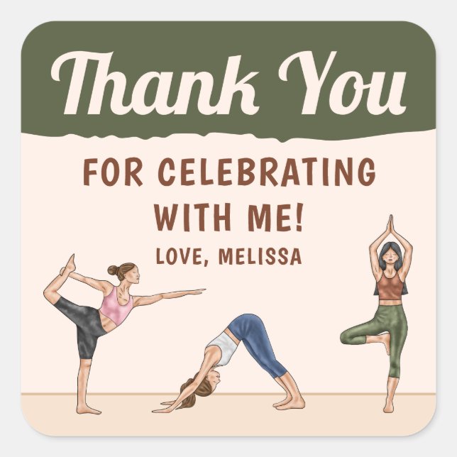 Sticker Carré Yoga Women Stretching Yoga Birthday Thank You (Devant)