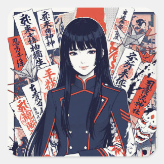 Sticker Carré Yokai and protective talismans depicted in a Japan