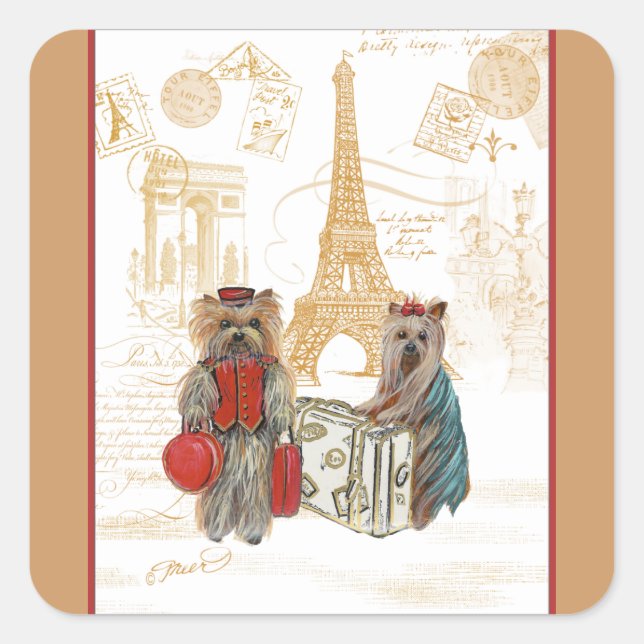 Sticker Carré Yorkie à Paris & Tour Eiffel (Devant)
