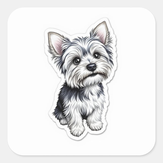 Sticker Carré Yorkie Charme (Devant)