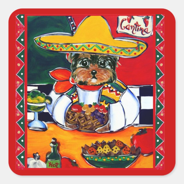Sticker Carré Yorkie Poo Cinco de Mayo (Devant)