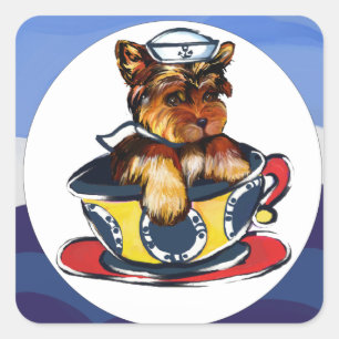 Sticker Carré Yorkie Poo Navy