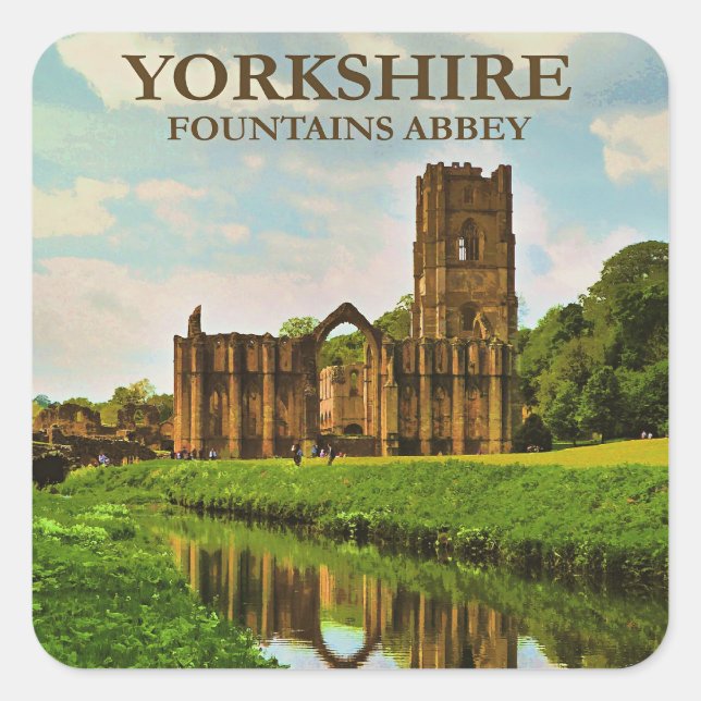Sticker Carré Yorkshire, Abbaye de Fountains, (Devant)