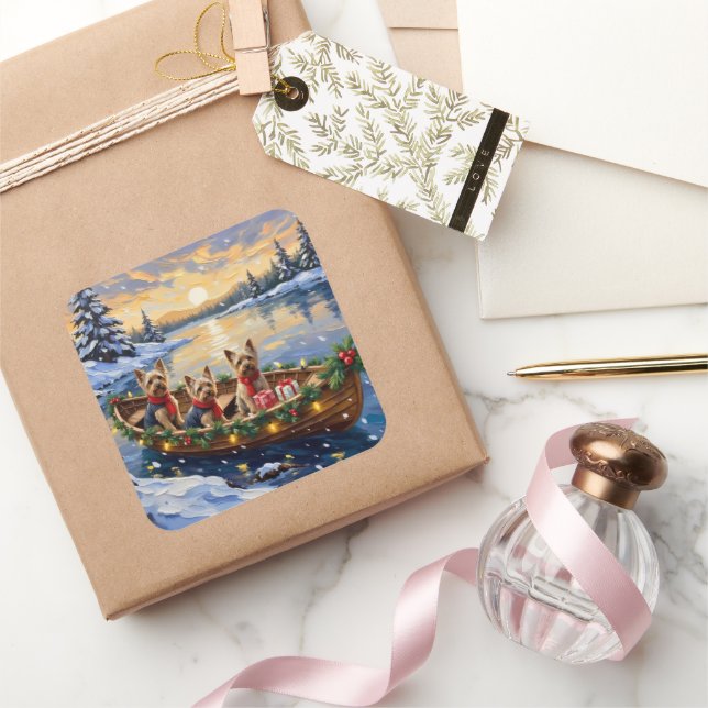 Sticker Carré Yorkshire Terrier Christmas Boat Holiday (Cadeaux)