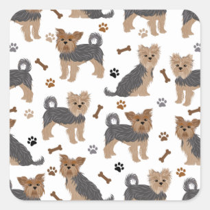Sticker Carré Yorkshire Terrier Paws et Bones Yorkie Chien