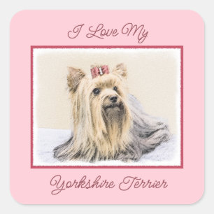 Sticker Carré Yorkshire Terrier Peinture - Cute Original Chien A