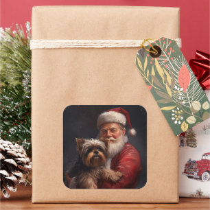 Sticker Carré Yorkshire Terrier Père Noël Noël Festif