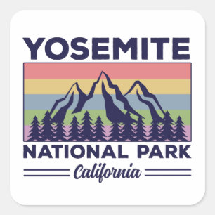 Sticker Carré Yosemite National Park California Retro Randonnée