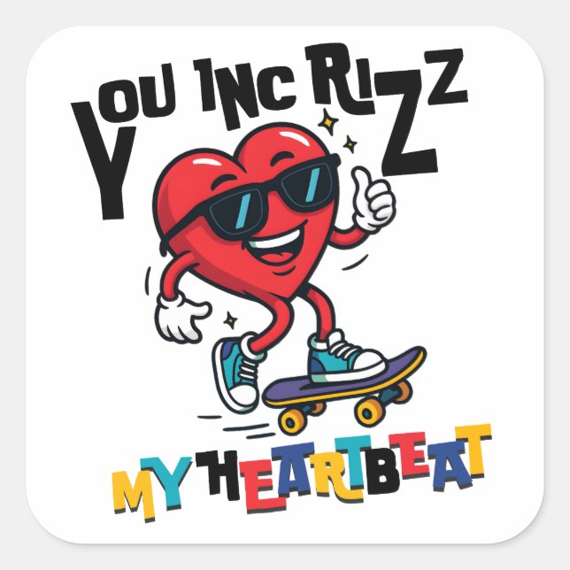 Sticker Carré You Inc Rizz my Heartbeat - Cute skateboard heart (Devant)
