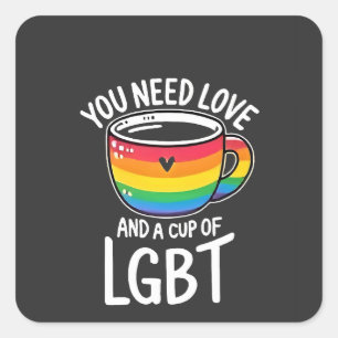 Sticker Carré You Need Love and a Cup of LGBT Pride Moth 2025