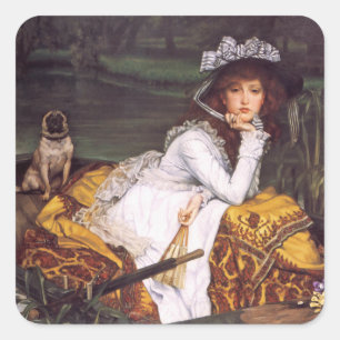 Sticker Carré Young Lady & Her Pet Carlin en bateau par James Ti