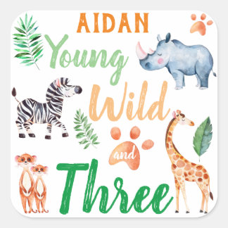Sticker Carré Young Wild et Three Safari Animal 3ème anniversair