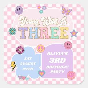 Sticker Carré Young Wild & Three Preppy Patch 3e fête d'annivers