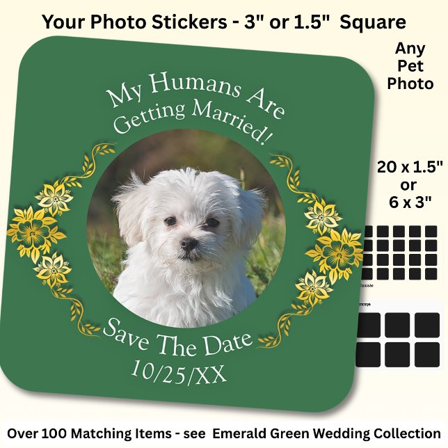 Sticker Carré Your Pet Photo, Save The Date, Emerald Green (Créateur téléchargé)