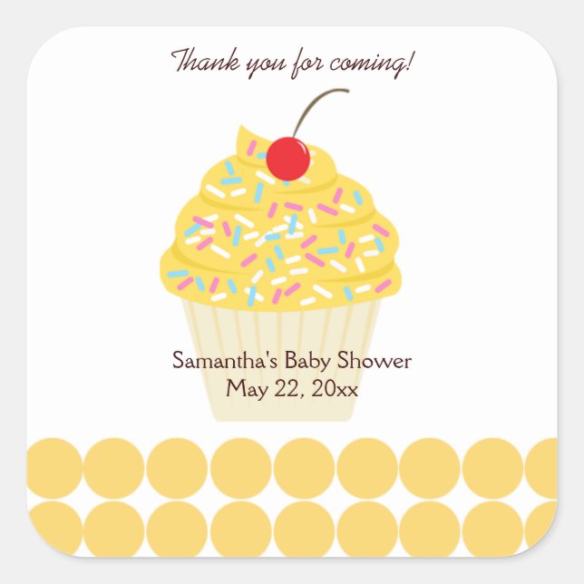 Sticker CARRÉ YUMMY CUPCAKE (Jaune) Faveur (Devant)