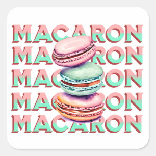 Sticker Carré Yummy Pastel Macaron Cookies avec Vibe Vintage