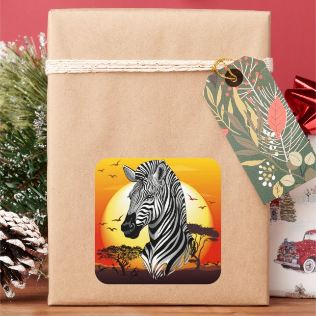 Sticker Carré Zebra African Savanna Wild Animal (vacances)